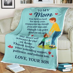 Cobertor para minha mãe do filho, presente de dia das mães com manta de lã com estampa de coração floral colorido e comovente, presente de aniversário ou Natal para a mãe