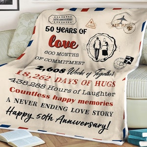 Manta con letras para el 50 aniversario de bodas, bodas de oro, regalos para papá y mamá, 50 aniversario de bodas para esposo y esposa
