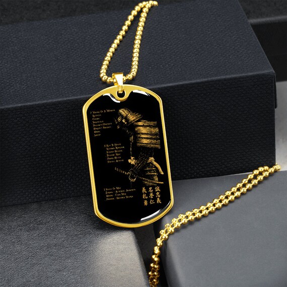 Samurai Dog Tag Necklace Silver Gold 7 Virtues of a Warrior, 5