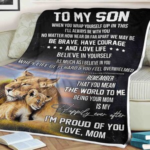 Lions Blanket To My Son, Family Blanket, Mom And Son Blanket, Custom Name Blanket, Son Blanket, Blankets for Son and Daughter, love mom