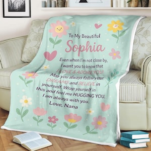 Personalized Blanket from Nana to Granddaughter Custom Name Gift for Sophia Cute Heart Hug Message  Love & Support Throw for Girls