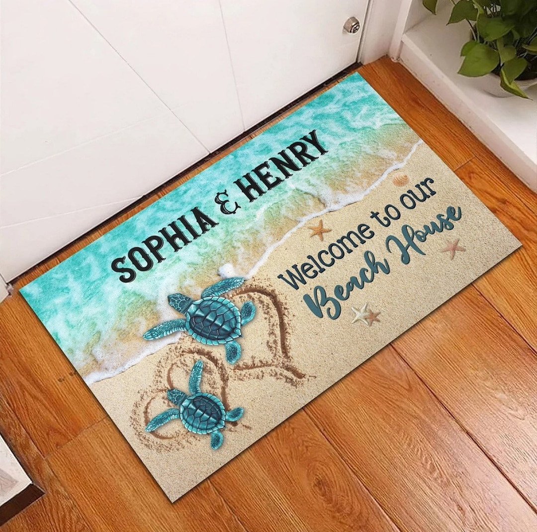 Sea Turtles to Our Beach House Personalized Doormat, Couple