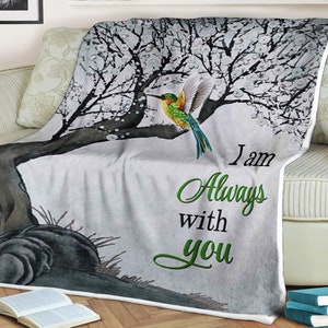 Coperta con albero e colibrì sono sempre con te, coperta per la famiglia, coperta per regalo di Natale, coperta commemorativa, regalo per anniversario