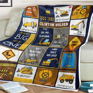 Personalized Construction Blanket, Dump Truck Blanket, Tractor Kids Blanket, Construction Name Blanket, Construction Vehicle Blanket