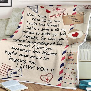 Manta de carta querida mãe, com todo meu amor, presente da filha filho, manta para presente de dia das mães, presentes de aniversário