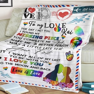 Manta con letras de arcoíris para mi amor, el día que te conocí, encontré mi pieza perdida, manta LGBT, manta con nombre personalizado, regalo para Navidad