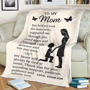 Para minha mãe, cobertor do filho, presente de dia das mães com manta de lã floral colorida e comovente, presente de aniversário ou Natal para a mãe