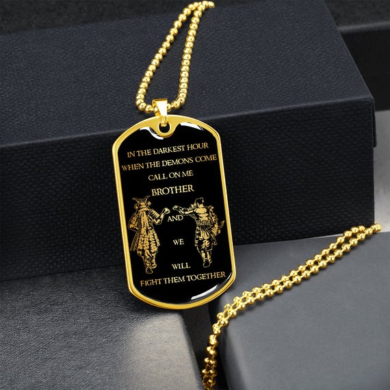 Samurai Dog Tag Necklace Silver Gold in the Darkest Hour When the