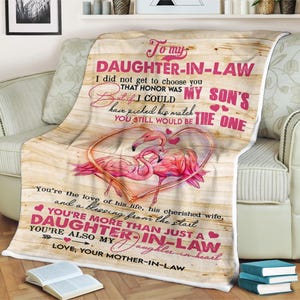 Flamingo blanket To My Daughter-in-law you're also my daughter in heart love your mother in law, christmas or birthday gift, gift for her