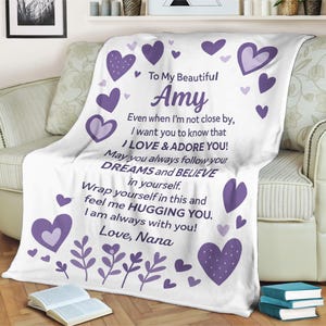 Personalized Blanket from Nana to Granddaughter Custom Name Gift for Sophia Cute Heart Hug Message  Love & Support Throw for Girls