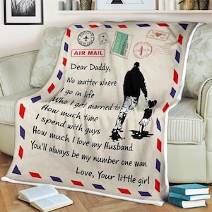 Manta polar personalizada con carta para papá, de parte de mi hija, sobre para correo aéreo. Papá, siempre serás mi hombre número uno. Ama a tu pequeña niña.