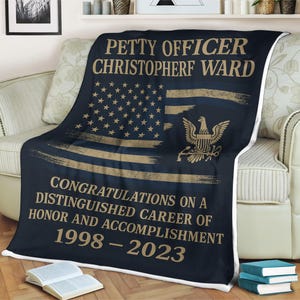 Military Retirement Blanket or Poster  Custom Name & Service Years Vintage Style Patriotic Gift for Veteran  Air Force Army Navy Decor