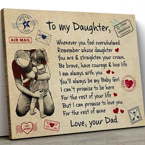 Póster de lienzo con letras "Endereza tu corona, siempre estoy contigo, sé mi niña". El mejor regalo para hija de papá.