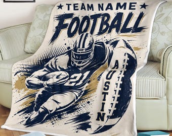 Personalized Football Fleece Blanket, Custom Team Name Throw, Football Lover Gift, Game Day Gift, Father's Day Blanket