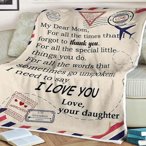 Manta de cartas mi querida mamá, olvidé agradecerte, amo a tu hija, regalo de hija, regalo del día de la madre manta, regalos del día de aniversario