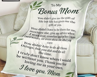 To My Bonus Mom Blanket Heartfelt Message from Stepchild Sentimental Fleece Blanket Gift Mother’s Day, Birthday, Thank You Gift Idea