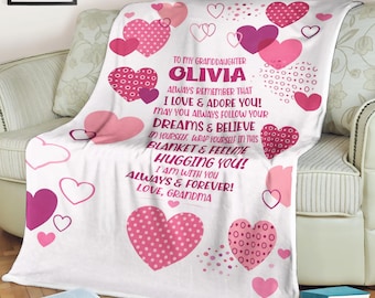 Roze fleecedeken met hartpatroon, van oma tot kleindochter, quote Always & Forever Love, aangepaste naam verjaardag, jubileumcadeau