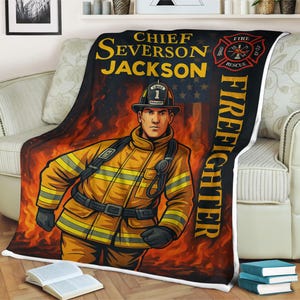 Personalized Firefighter Blanket  Custom Fireman Gift for Chief Severson Jackson Fire Department Hero Blanket Firefighter Appreciation Gift