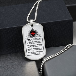 Knight templar Dog Tag Necklace silver gold templar&#39;s oath be without fear stand brave truth protect Custom Dog Tags Engraved Necklace
