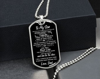 Collana con medaglietta per cani di famiglia per mio figlio non dimenticare mai che ti amo, non perderai mai, ama papà, regalo di laurea dei genitori, regalo per la festa del papà