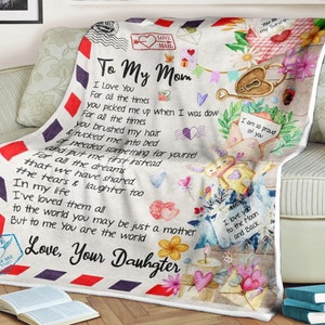 Carta de fundo cobertor para minha mãe, você é o mundo ama sua filha, presente para mãe, carta de filha para mãe, cobertor com nome personalizado