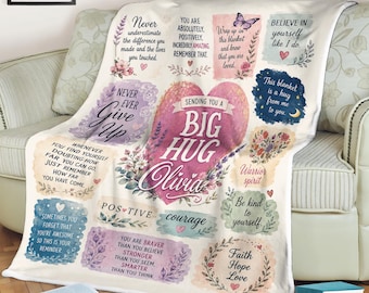Manta de lã personalizada, um presente para te enviar um grande abraço, uma manta para te desejar melhoras, um presente personalizado com o nome Olivia, um presente reconfortante para ela.