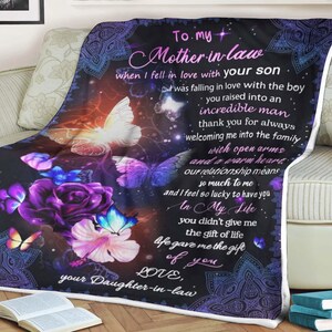 Rose butterfly fleece blanket to my mother in law blanket, blanket for mother in law from daughter in law, Butterflies flower blanket