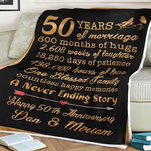 50 Jahre Jubiläum Decke für Paar, 50 Jahre Goldene Hochzeit, Geburtstagsgeschenk, Geschenk für Mama, Geschenk zum Muttertag, Geschenk für Weihnachten
