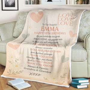Personalized 18th Birthday Blanket for Granddaughter Hannah Custom Gift from Grandma & Grandpa Milestone Birthday Throw Blanket