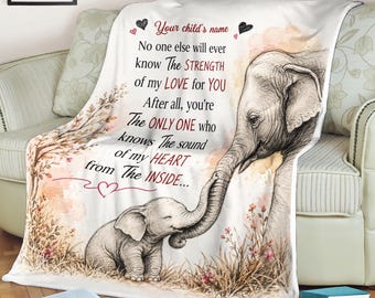 Personalized Elephant Fleece Blanket, Custom Child Name Gift, Baby Shower Gift, Mom to Child Blanket, Nursery Keepsake Throw