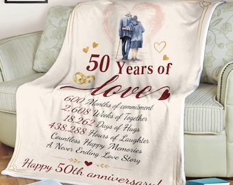 50th Anniversary Fleece Blanket, Golden Wedding Anniversary Gift, Personalized Couple Throw, 50 Years of Love Blanket, Gift for Parents