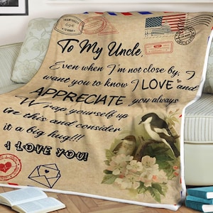 Manta de pájaro con carta personalizada para mi tío te amo por siempre y para siempre, día del padre, regalo de cumpleaños, regalo del día de la madre, regalo para navidad