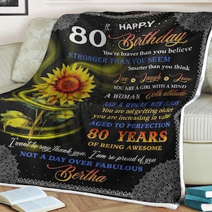 Sunflower blanket, Personalized birthday blanket, happy 80th birthday blanket gift, custom name blanket, thank you i am so proud of you