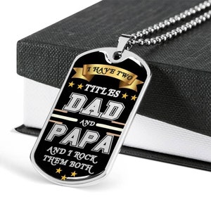 Stars black background dog tag necklace i have two titles dad & papa and i rock them both, gift for dad, fathers day gift, anniversary gift