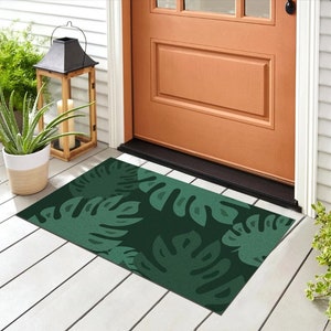 Green Monstera Entrance Door Mat, Tropical Plants Patio Doormat, Anti Skid PVC Coil Door Mats, Outdoor Entryway Rug for Home Decor