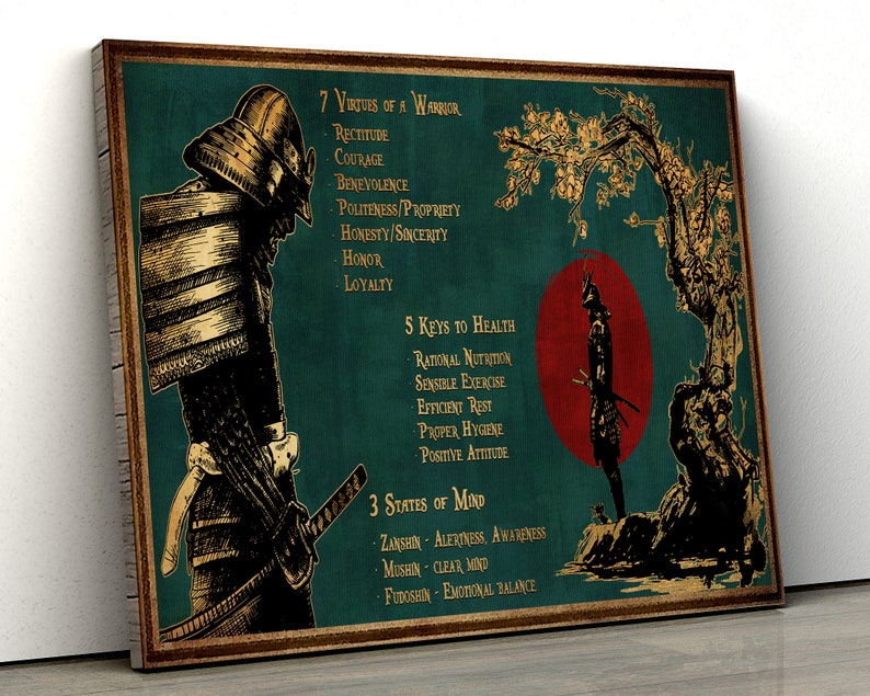 Samurai Canvas Poster 7 Virtues of a Warrior Rectitude Courage 5 Keys