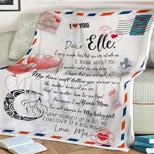 Manta con carta de corazón para mi hija mi amor te seguirá, manta regalo aniversario, manta con nombre personalizada, manta regalos para niñas