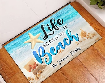 Personalized Life Is Better At The Beach Doormat, Custom Beach House Family Doormat, Beach Welcome Doormat, Closing Gift home Decor