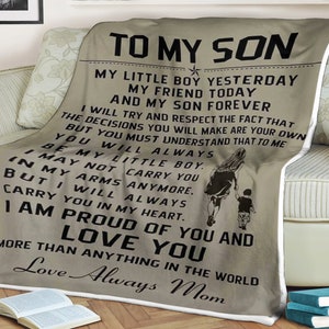 Family mother and son blanket to my son i am proud of you love always mom, personalized name blanket, blanket gift for son, blanket for boys