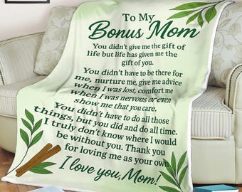 To My Bonus Mom Blanket Heartfelt Message from Stepchild Sentimental Fleece Gift Mother’s Day, Birthday, Thank You Gift Idea