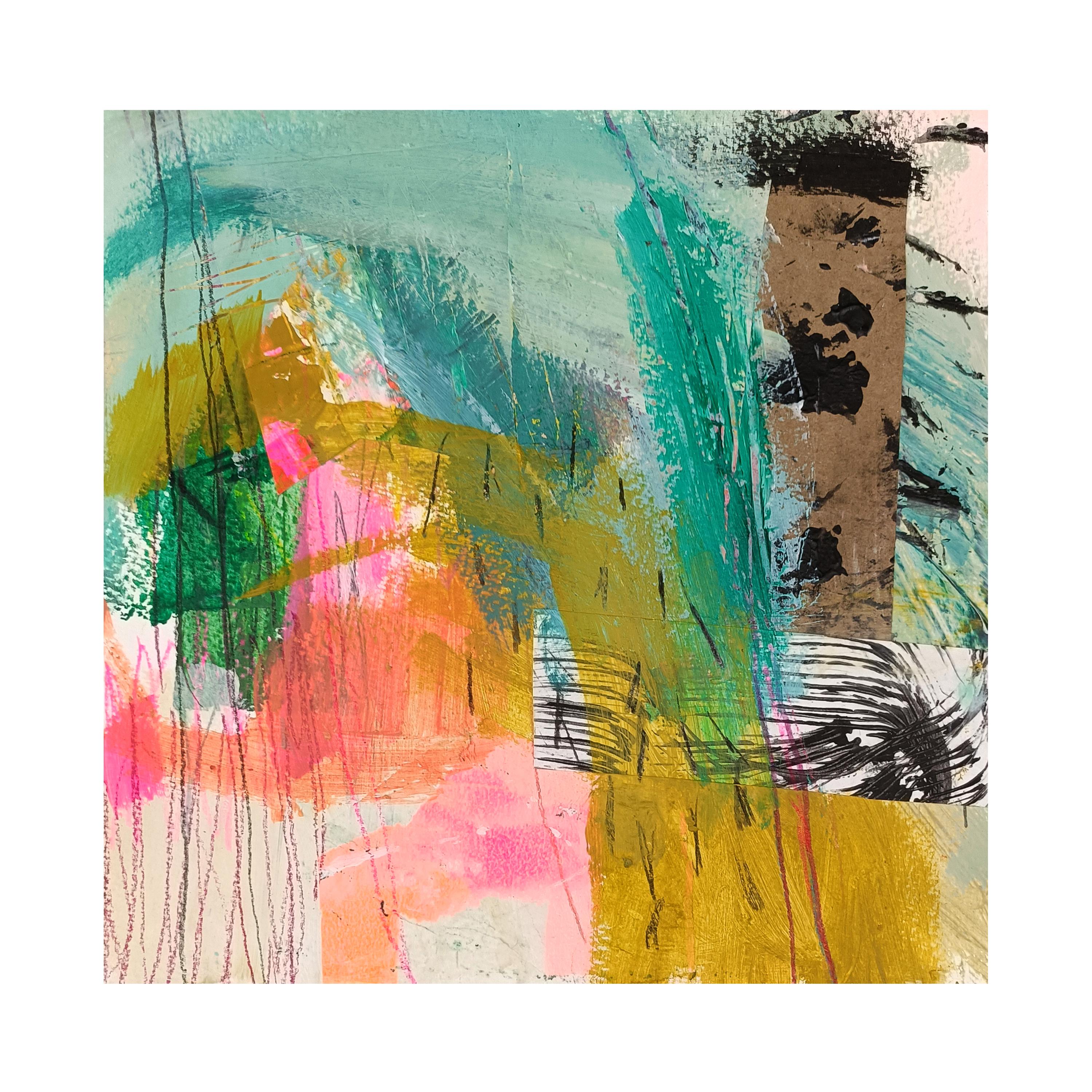 抽象画 美術　ミクストメディア 抽象ミクストメディア絵画：アクリル、クレヨン、コラージュ（7.87