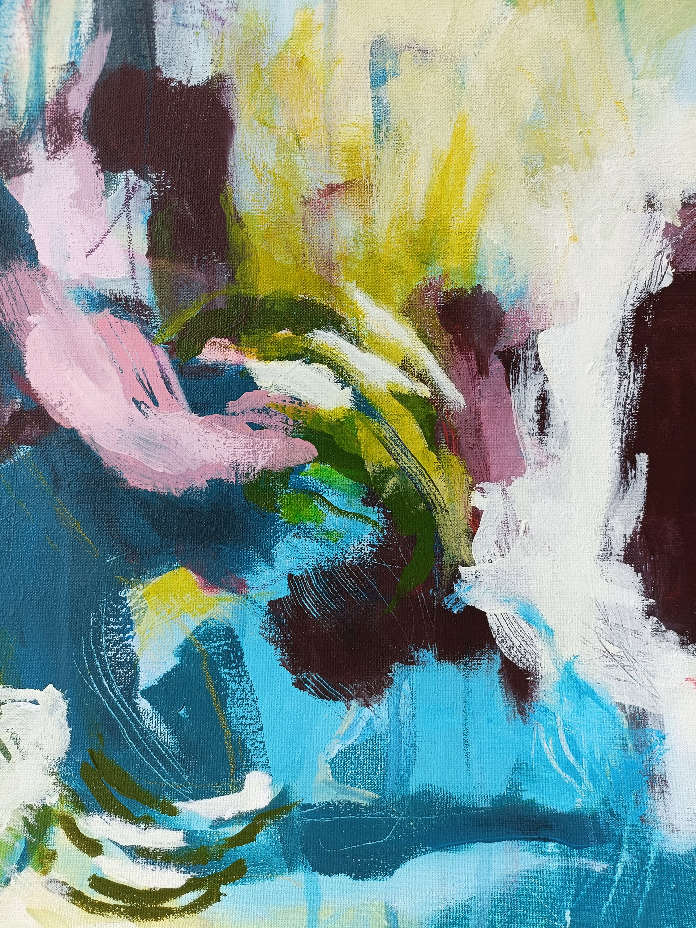 キャンバスに描かれた抽象的なミクストメディア絵画（15.75インチ x