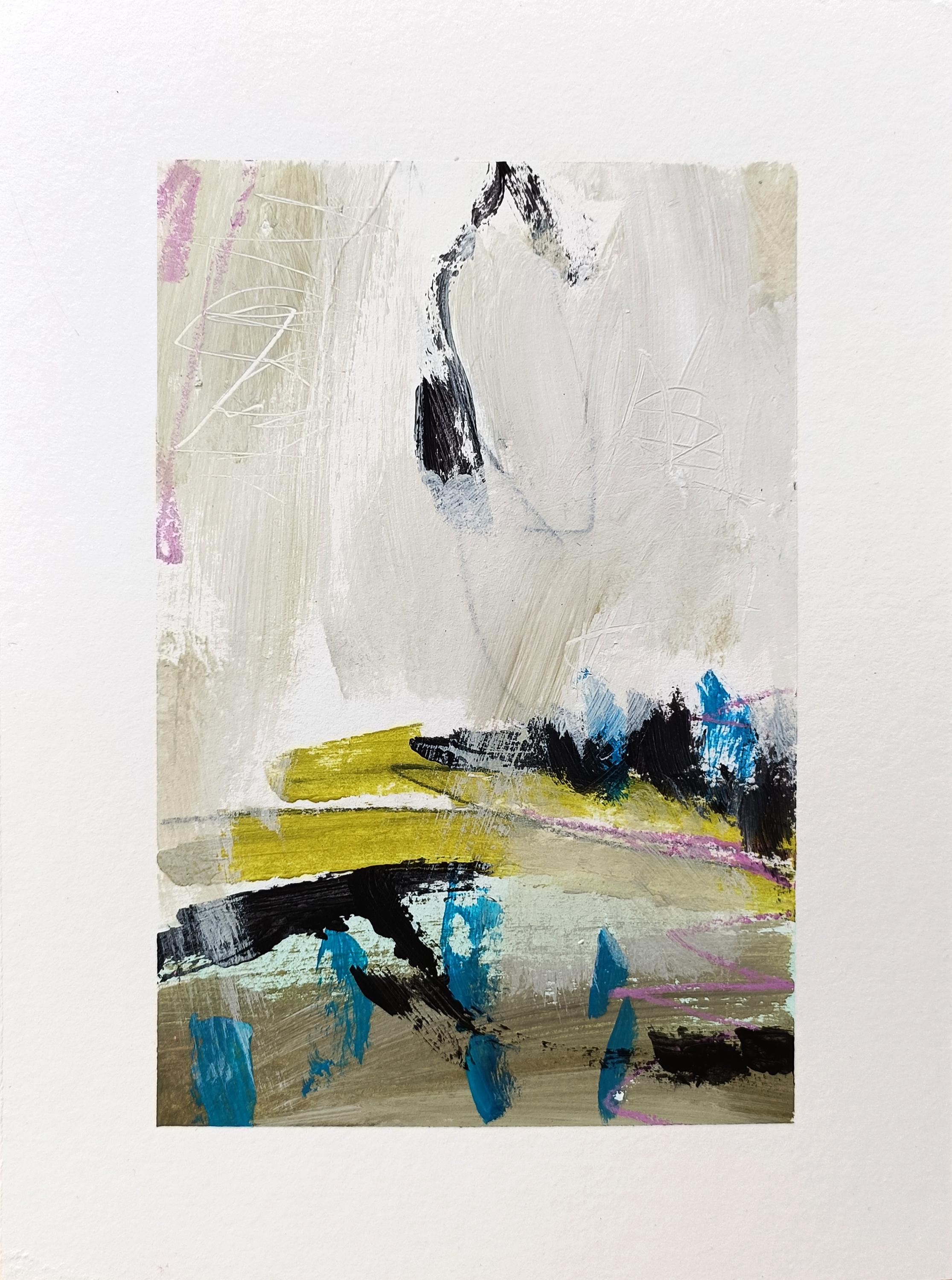 抽象ミクストメディア絵画：緑、青、黒、灰色、アクリルアート（5.91