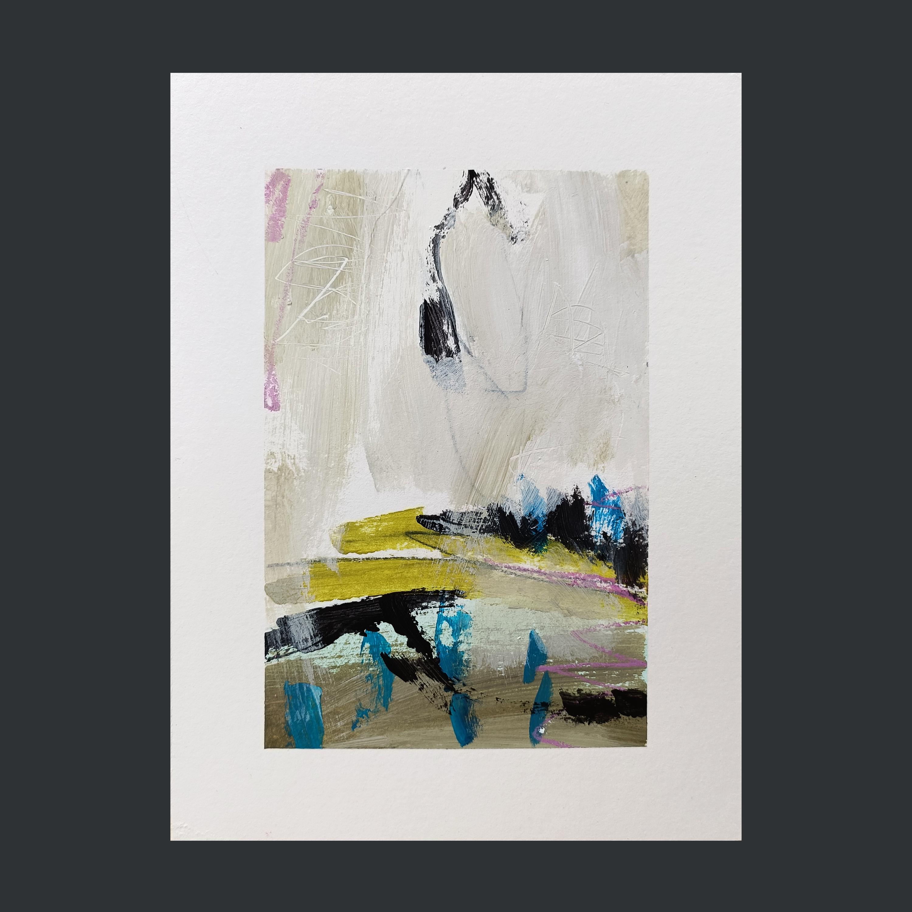 抽象ミクストメディア絵画：緑、青、黒、灰色、アクリルアート（5.91