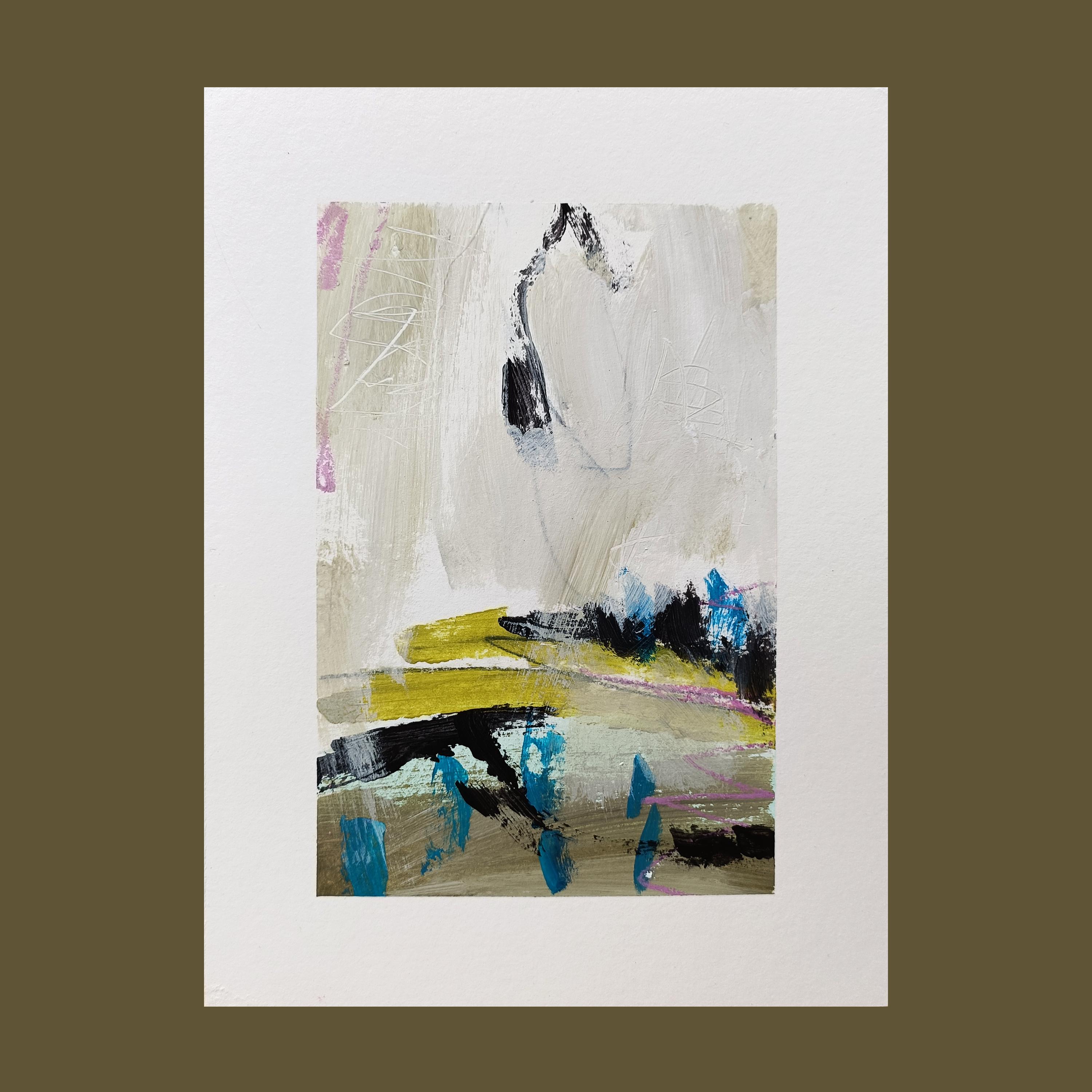 抽象ミクストメディア絵画：緑、青、黒、灰色、アクリルアート（5.91