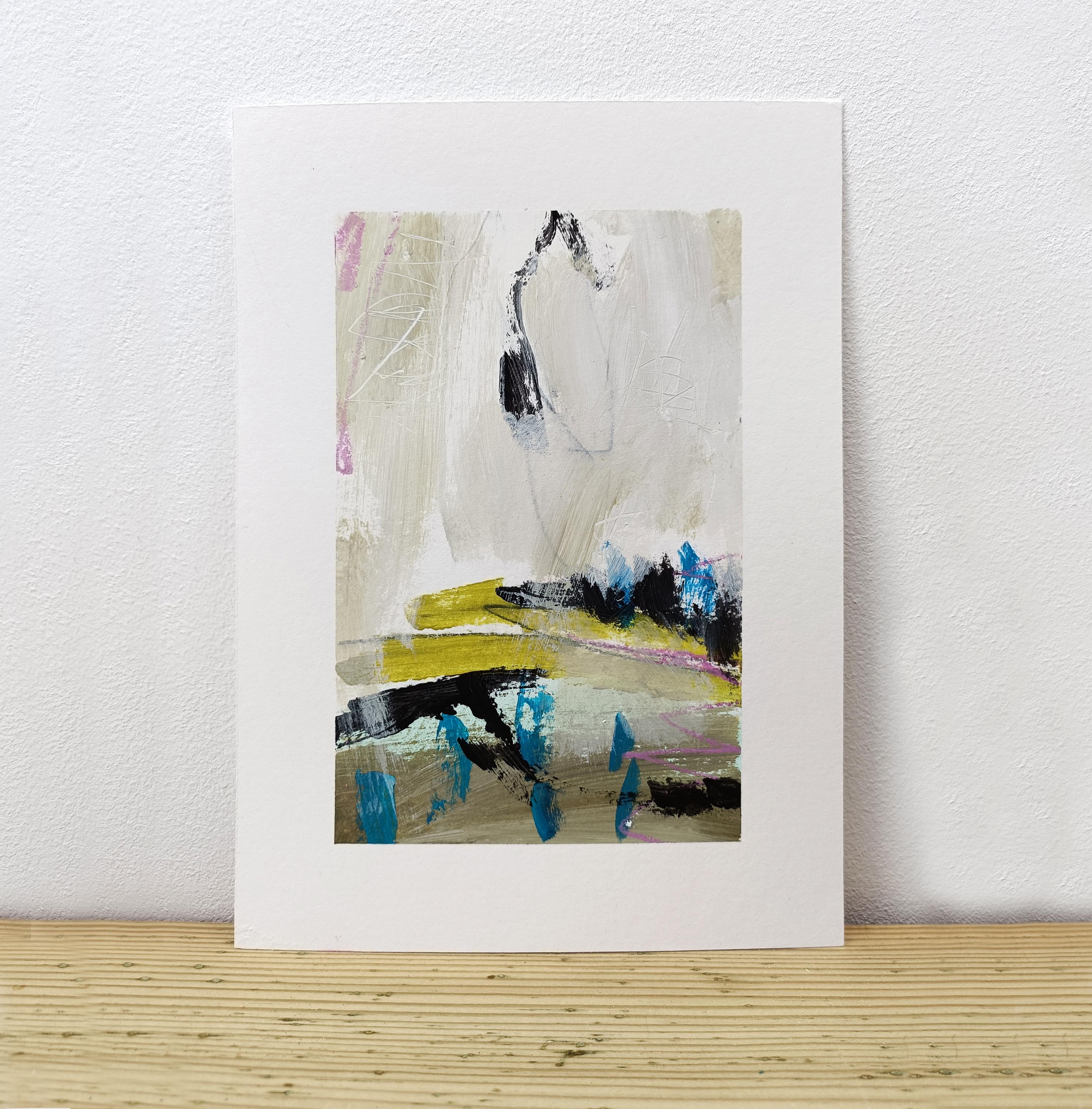 抽象ミクストメディア絵画：緑、青、黒、灰色、アクリルアート（5.91