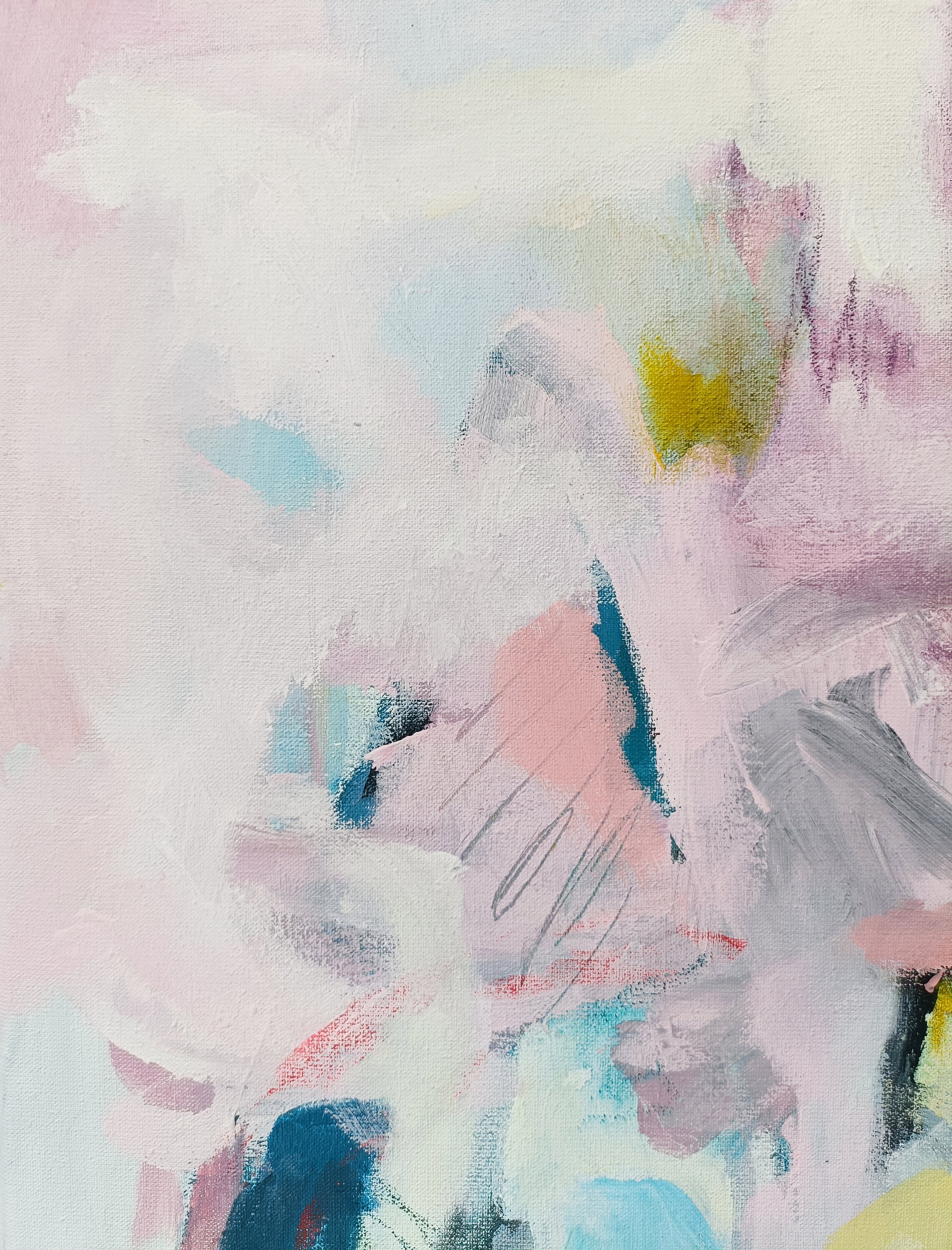 キャンバスに描かれた抽象的なミクストメディア絵画（15.75インチ x