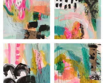 Four different pieces. Mixed media on paper, acrylic painting each 20cm (7.87") x 20cm (7.87").