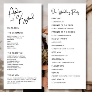 Minimalist Wedding Program, Wedding Party Introduction, Order of Service, Modern Wedding Program, Editable Template, Customizable Program