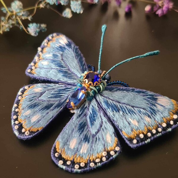 Blaue Schmetterling Brosche Anzug Anstecknadel, Frau Modeschmuck, Stickerei Abzeichen Anstecknadel